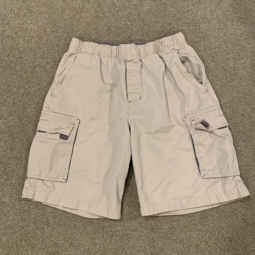OP VINTAGE Pull On Elastic Waist Drawstring Beige Cotton Cargo Shorts Men's Sz M